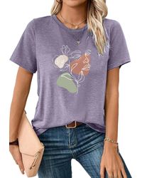 PYL - Kurzarmshirt Sommer Kurzarmbluse Locker Sterne und Kirschen Print-Shirt - Lyst