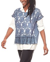 heine - Blusentop linea TESINI Shirt Bluse mit Spitzenshirt Blau/Weiß - Lyst