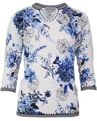 Passioni - 3/4 Arm-Pullover mit floralem Print in Blau und Streifen Abschlussdetails sowie Nieten - Lyst