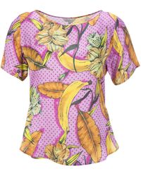 FROGBOX - Blusentop Satin-Bluse luftig lockeres Blusen- mit Bananen-Print Freizeit-Shirt Bunt - Lyst