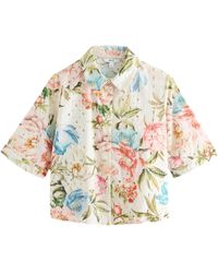 Next - Kurzarmhemd Kurzärmelige Button-down-Bluse mit Lochstickerei (1-tlg) - Lyst