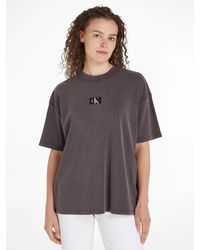 Calvin Klein - T-Shirt WASHED RIB LABEL BOYFRIEND TEE mit Logomarkenpatch - Lyst