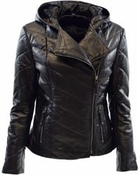 Zimmert Leather - Elda Stepp-Lederjacke aus weichem Leder mit Kapuze Schwarz - Lyst