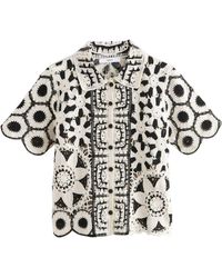 Next - Kurzarmbluse Bluse mit Häkelblumen aus 100 % Baumwolle (1-tlg) - Lyst