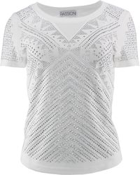 Passioni - T-Shirt mit Strasssteinen und transparentem Einsatz am Ausschnitt - Lyst