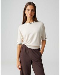 Opus - Strickpullover Prepi Aus Viskose Mix Regular Fit Kurzer Fledermausärmel, Weicher Griff, Kontrastreiche Nähte - Lyst