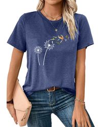 PYL - Rundhalsshirt Casual Kurzarmshirt mit Blumen Brief Druck bequemes t shirt Bequem für Freizeit und Büro - Lyst