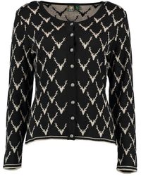 OS-Trachten - Strickjacke Ewipe Tailliert, lang geschnitten, Rundhals, Allover-Stick, Metallknöpfe - Lyst