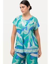 Ulla Popken - Longtop T-Shirt Oversized Blende V-Ausschnitt Halbarm - Lyst