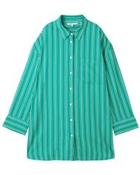 Tom Tailor - Blusenshirt oversized linen shirt, green white vertical stripe - Lyst