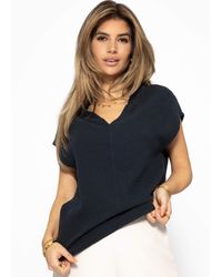 SassyClassy - Kurzarmshirt Musselin Shirt kurz mit V-Ausschnitt Elegant Lockere ärmellose Top - Lyst