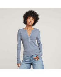 G-Star - Langarmshirt Deep v slim mit Knopfverschluss - Lyst