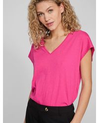 Vila - T- Legere Shirt Bluse mit Spitzen Details V-Ausschnitt 7564 in Pink - Lyst