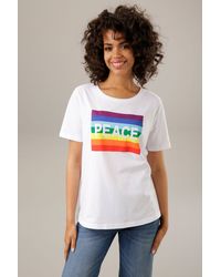 Aniston CASUAL - T-Shirt Frontdruck mit Regenbogen und PEACE-Schriftzug - Lyst
