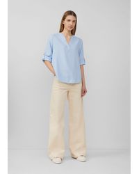 S.oliver - Langarmbluse Leinenmix-Bluse mit Turn-up Raffung - Lyst
