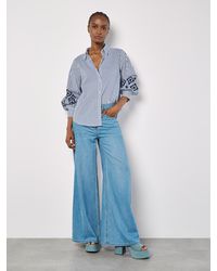 Apricot - Hemdbluse Besticktes Streifenhemd, mit Ballonärmeln - Lyst