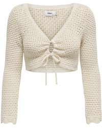 ONLY - Strickpullover ONLMARY LIFE LS CROPPPED TIE V-NECK - Lyst