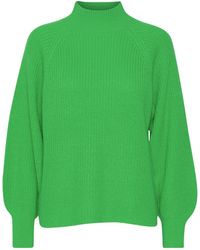 B.Young - Strickpullover Grobstrick Pullover Ballonärmeln Sweater mit Kragen 6692 in Grün - Lyst