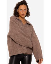SassyClassy - Strickpullover Oversize und V-Ausschnitt Lässiger Pullover mit Kragen - Lyst