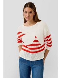S.oliver - 3/4 Arm-Pullover Strickpullover Locker Gestrickter Pullover Im Relaxed Fit Mit Blumen-Artwork - Lyst