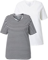 Ulla Popken - Shirt T-Shirts 2er-Pack Ringel/uni V-Ausschnitt Halbarm - Lyst