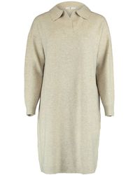 Hailys - Shirtkleid Langarm Strickkleid Mini Pullover Dress V-Ausschnitt ENYA (lang) 4700 in Beige - Lyst