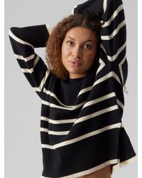Vero Moda - Strickpullover Feinstrick Pullover Oversize Streifen Longsleeve Sweater 6729 in Weiß-Schwarz - Lyst