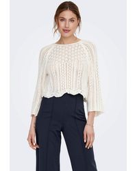 ONLY - Eleganter Strickpullover 3/4 Arm Shirt Pointelle Sweater ONLNOLA 4757 in Weiß - Lyst