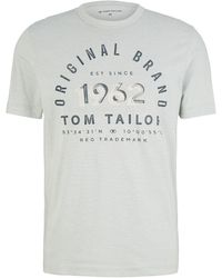Tom Tailor - Gestreiftes Rundhals Bedrucktes T-Shirt mit Print (1-tlg) 5572 in Weiß - Lyst