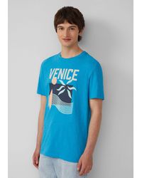 S.oliver - Shirttop Baumwoll-T-Shirt mit Frontprint und Flammgarnstruktur - Lyst