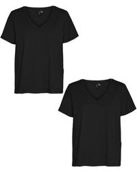 Vero Moda - T-Shirt 2er-Set Basic V-Ausschnitt Top (-tlg) 7495 in Schwarz-2 - Lyst