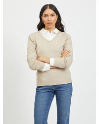 Vila - Dünner Strickpullover Basic Stretch Sweater VIRIL 4595 in Beige - Lyst