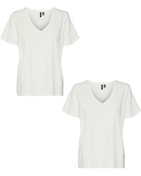 Vero Moda - T-Shirt 2er-Set Basic V-Ausschnitt Top (2-tlg) 7495 in Weiß - Lyst