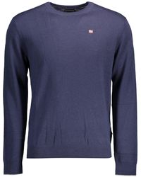 Napapijri - Strickpullover Pullover Blau mit Rundhalsausschnitt und Stickerei-Details - Lyst