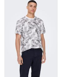 Only & Sons - Tropisch Print T- Kurzarm Shirt aus Baumwolle ONSPERRY 4789 in Weiß - Lyst