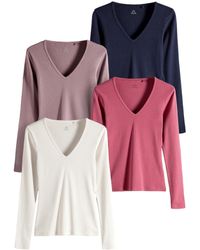The Set - Langarmshirt 4er-Pack Gerippte V-Langarmshirts (4-tlg) - Lyst