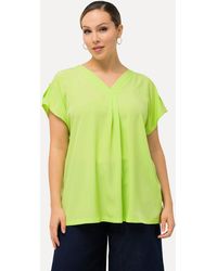 Ulla Popken - Druckbluse Bluse Oversized V-Ausschnitt Zierfalten Halbarm - Lyst