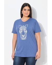 Ulla Popken - T-Shirt Tiermotiv Oversized V-Ausschnitt Halbarm - Lyst