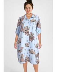 PEKIVESSA - Sommerkleid Hemdblusenkleid Turn-Up-Ärmel Legerer gerader Schnitt mit Allover-Print - Lyst