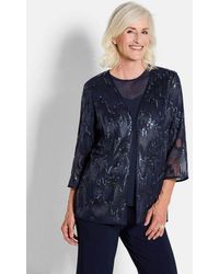 Goldner - Klassische Bluse Elegante Pailletten-Jacke, V-Ausschnitt Blusenjacke Mit Raffinierter Stickerei, Häkchenverschluss Und Langarm - Lyst