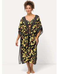 Ulla Popken - Strandkleid Kaftan Zitronen Bordüren V-Ausschnitt Halbarm - Lyst