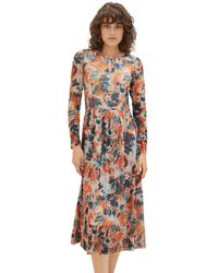 Tom Tailor - Abendkleid Midi Kleid mit Knopfdetail printed mesh dress (lang) 6310 in Grau - Lyst