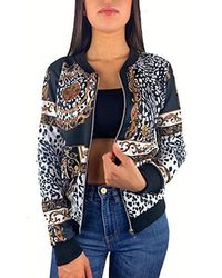 Worldclassca - Bomberjacke Blumenprint Sommer Animal Print Bomber Jacke Übergangsjacke Blouson Fliegerjacke kurz mit Zip - Lyst