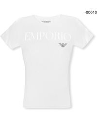 Emporio Armani - T-Shirt C-Neck Stretch Cotton mit Markenschriftzug und Eagle-Logo auf der Brust - Lyst
