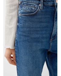QS - Stoffhose Jeans Reena / Slim Fit / High Rise / Flared Leg Stickerei, Waschung - Lyst