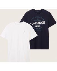 Tom Tailor - T-Shirt (Packung, 2-tlg) großem Print 1x mit kleinem Logo auf der Brust - Lyst