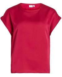 Vila - T-Shirt Blusen Kurzarm Basic Glänzend VIELLETTE /S SATIN TOP/SU - Lyst