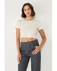 No Matter What - Üst Gesticktes Stein Detail Crop Top in Türkischem Stoff - Lyst