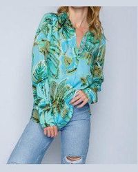 Emily Van Den Bergh - Hemdbluse bluse Aqua Dschungel Print - Lyst