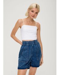 QS - Jeansshorts Jeans-Shorts Paper Bag / Relaxed Fit / High Rise / Semi Wide Leg Kontrastnähte - Lyst